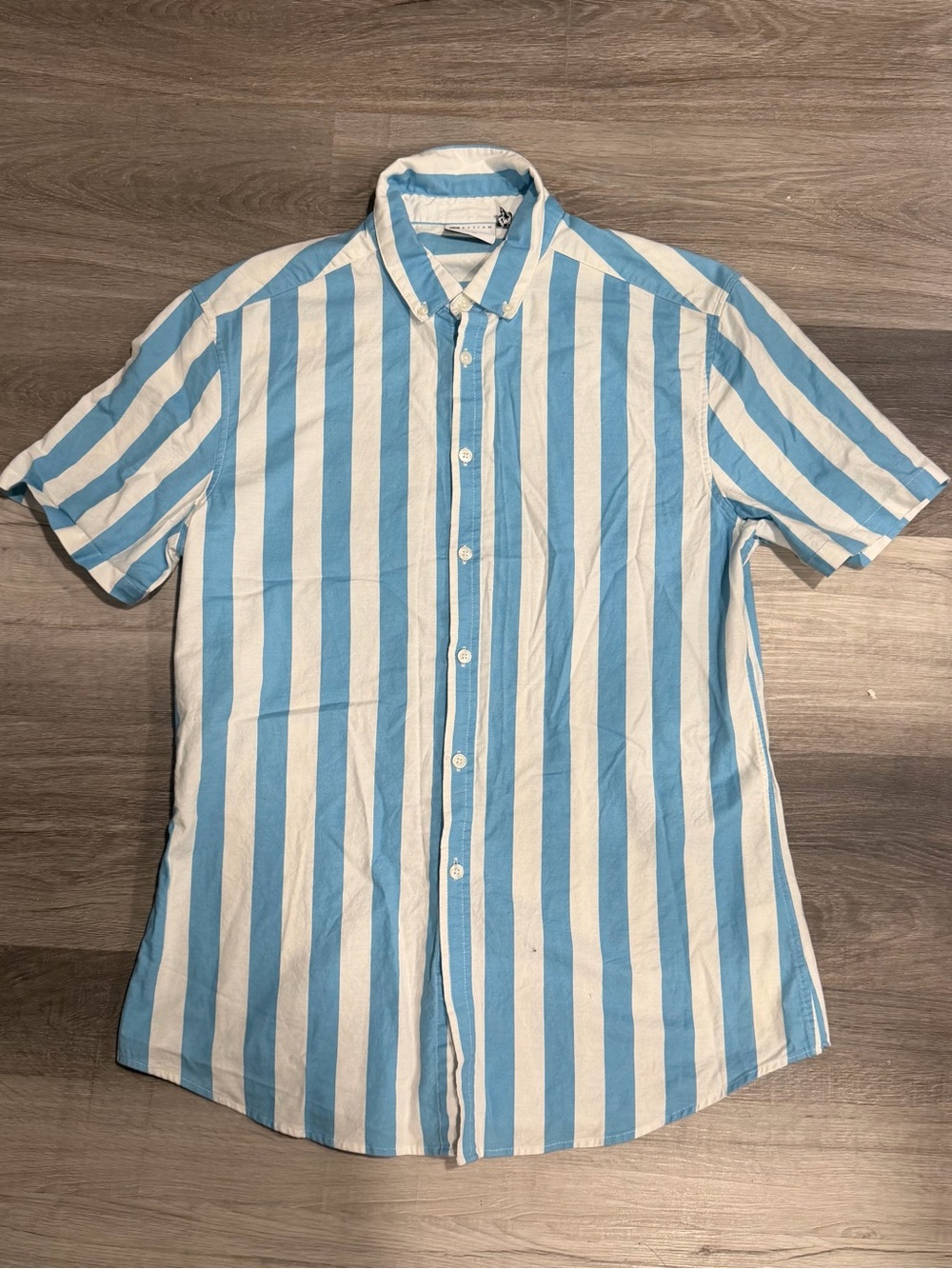 ASOS Design Men’s Oxford Stripe Short Sleeve Button Up Shirt Blue/White Size L
